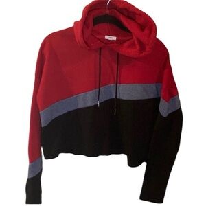 ❤️‍🔥5/20$ ARDENE💫 Women’s Red/Black Ruff Cropped Hoodie with Gray Stripe